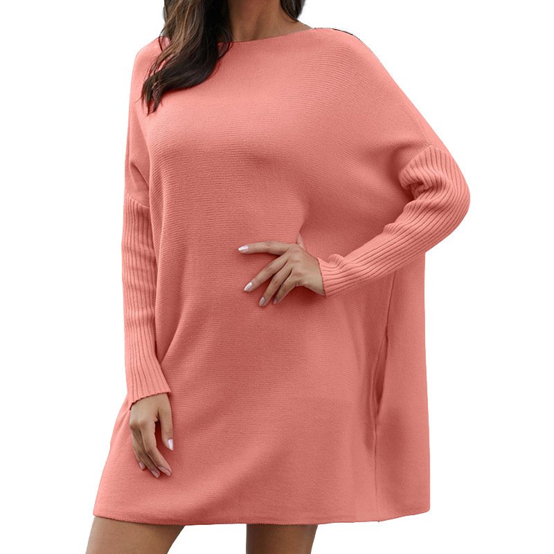 Soiling Hot sales women Elegant loose knitwear custom logo solid color Casual sweater maternity knitted long sleeve dress