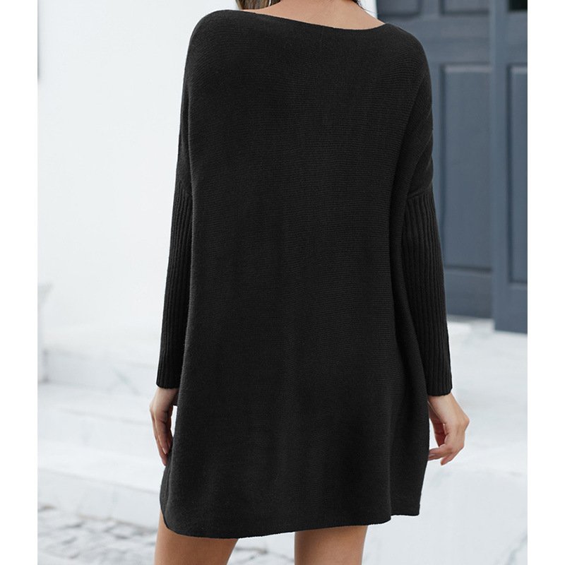 Soiling Hot sales women Elegant loose knitwear custom logo solid color Casual sweater maternity knitted long sleeve dress