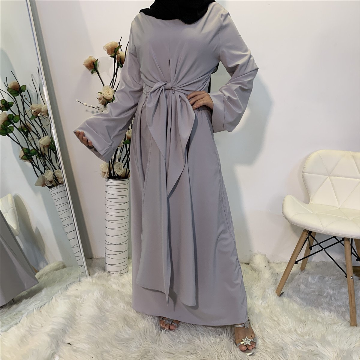 Muslim Women Middle East Dubai Abaya Islamic Clothing Caftan Dress Abaya tied straps, Middle Eastern Dubai robe maxi dress
