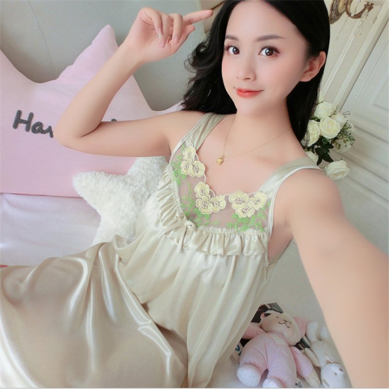 Hot selling fashion women's pajamas new summer ice silk nightdress silk MIDI skirt sexy casual dress with halter