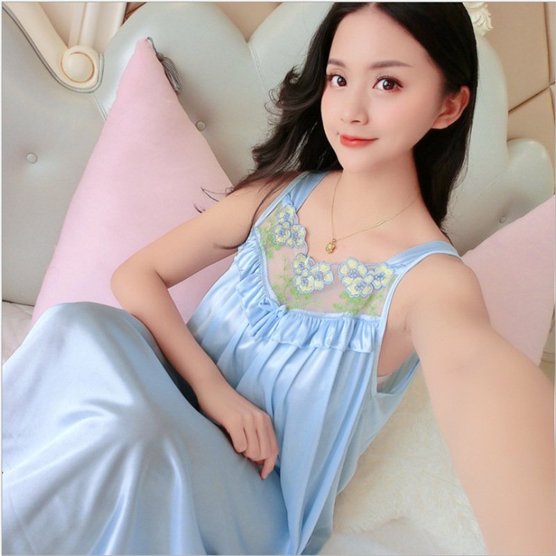 Hot selling fashion women's pajamas new summer ice silk nightdress silk MIDI skirt sexy casual dress with halter