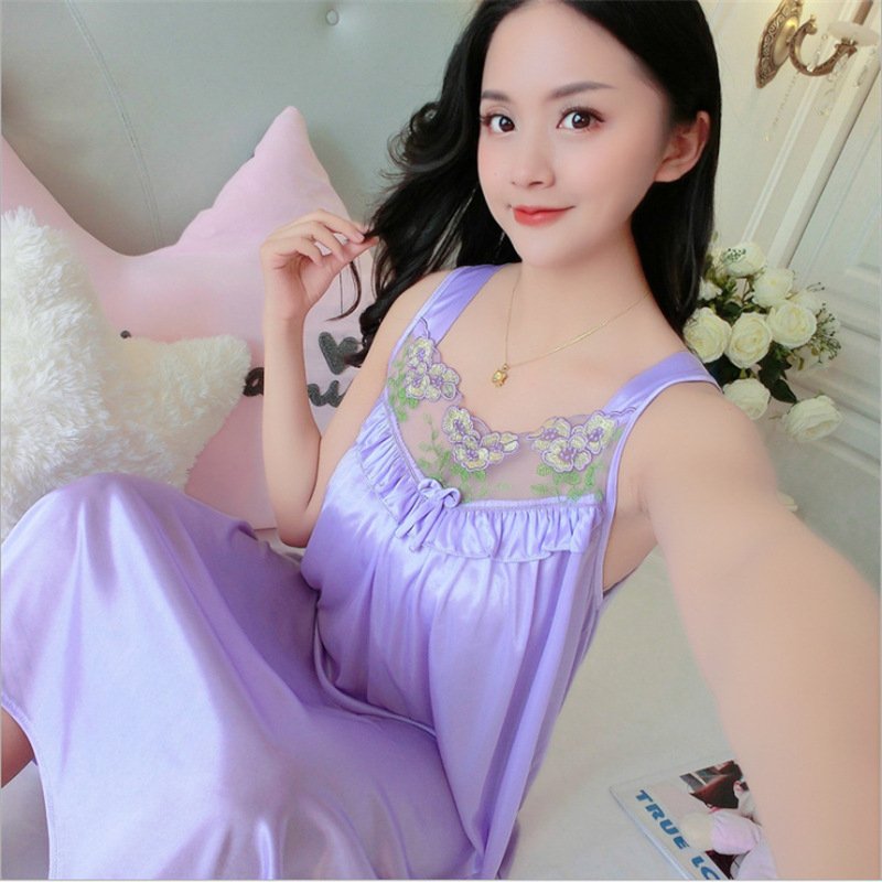 Hot selling fashion women's pajamas new summer ice silk nightdress silk MIDI skirt sexy casual dress with halter