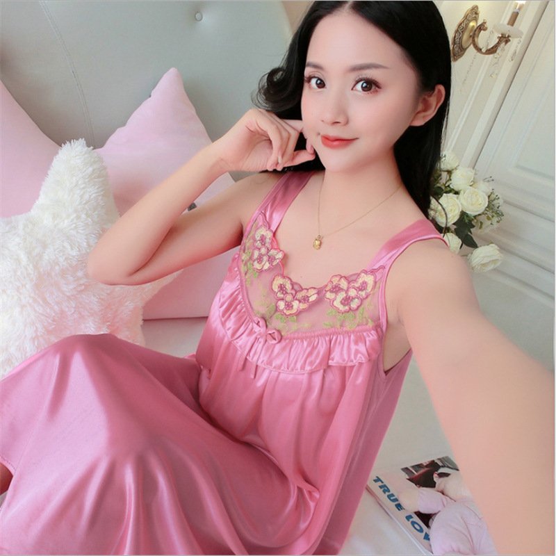 Hot selling fashion women's pajamas new summer ice silk nightdress silk MIDI skirt sexy casual dress with halter