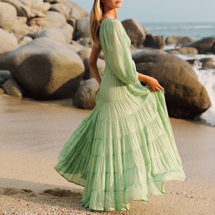Bohemian One Shoulder 3/4 Sleeve Maxi Tower Skirt Boho Women Summer Casual Maxi Elegant Beach Bohemian Ladies Dresses