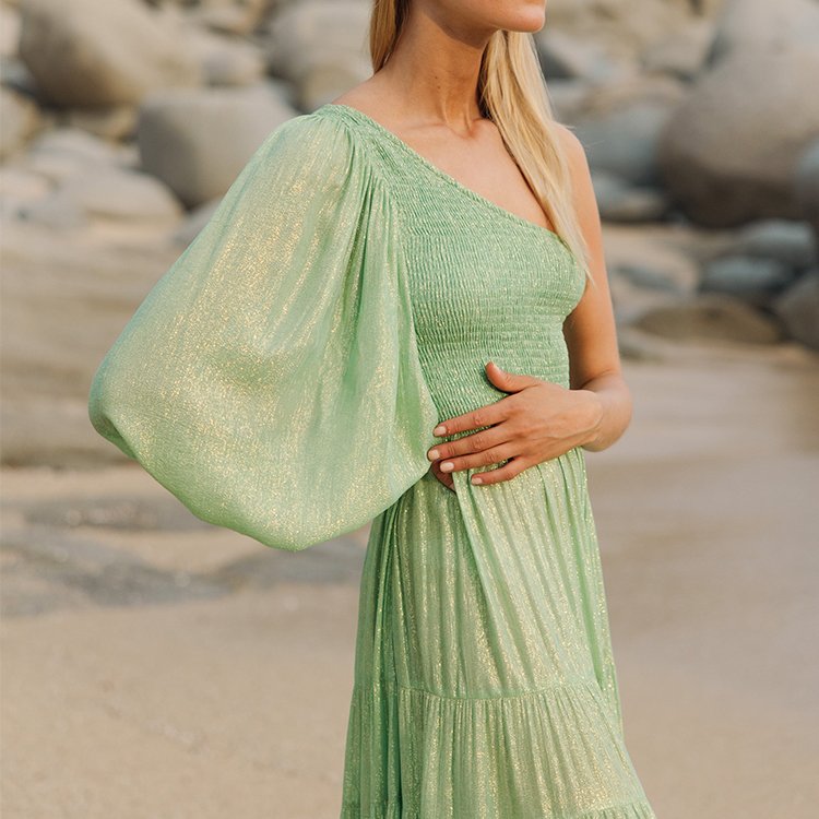 Bohemian One Shoulder 3/4 Sleeve Maxi Tower Skirt Boho Women Summer Casual Maxi Elegant Beach Bohemian Ladies Dresses