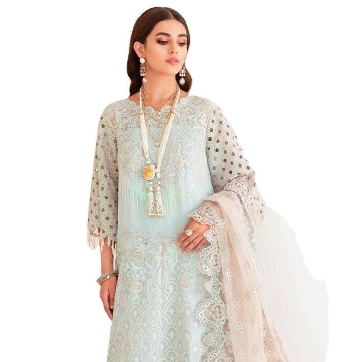 Pakistani Handwork Embroidery Organza Sal-war Suit with Net Embroidery Dupatta party wear collection