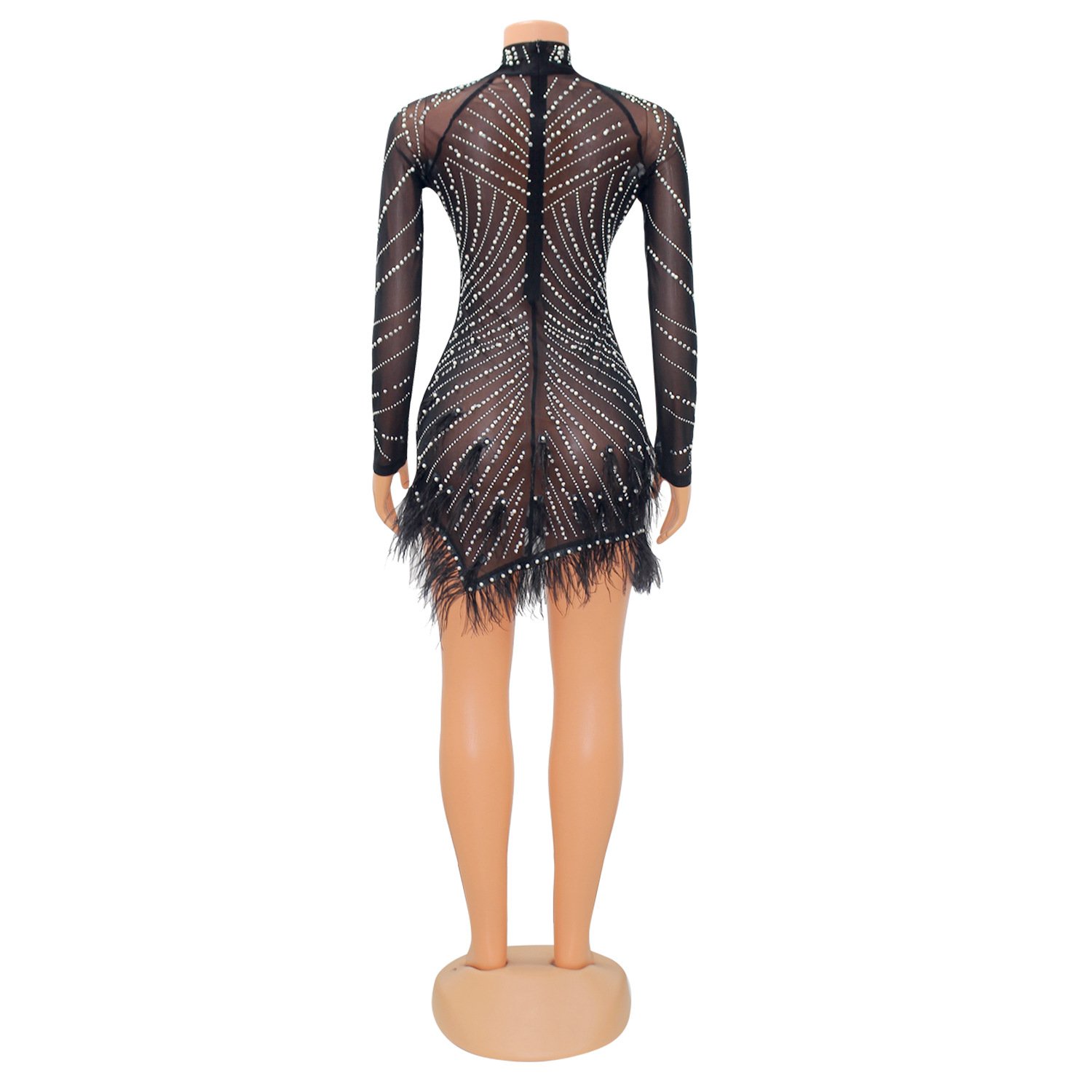 D0804TD01 2023 Hot Style Party Sexy Turtle Neck Bodycon Club Mesh Beading Dress For Women Sehe Fashion