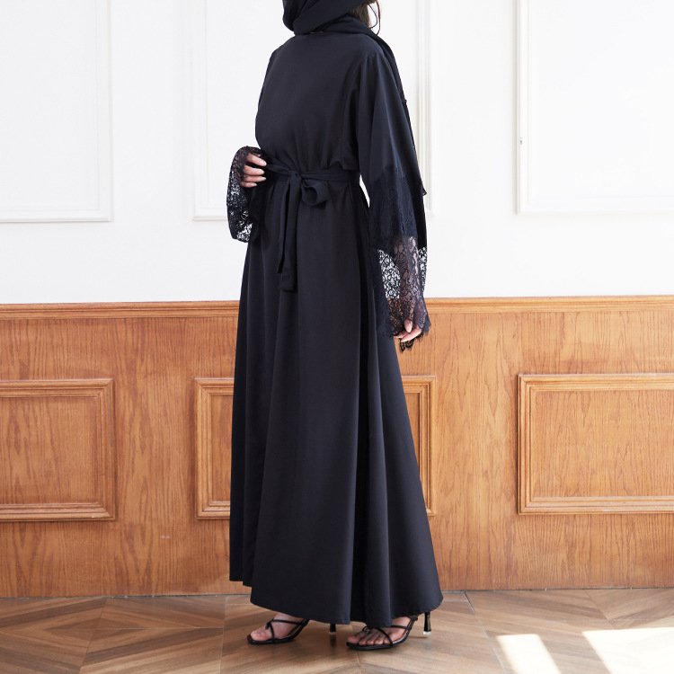 Girls Long Muslim Dress For Women Islamic Clothing Black Satin Modest Muslim Dress For Women Casual