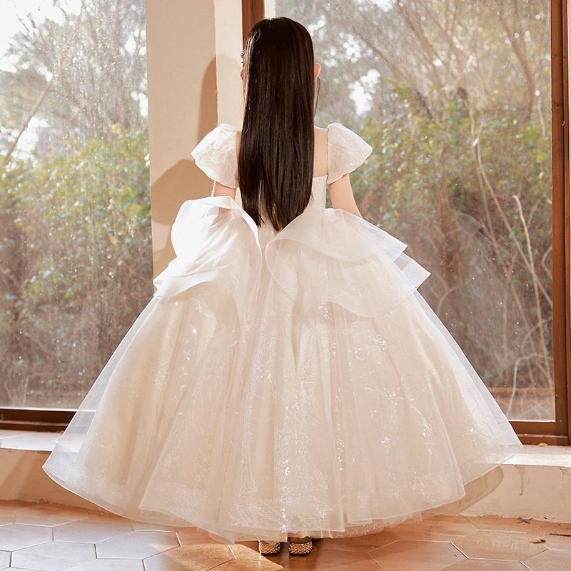 Children's Dress Skirt Flower Girls Wedding Little Girl Lace Princess Dress Fluffy Yarn Girl Host Piano Playing Evening Dress