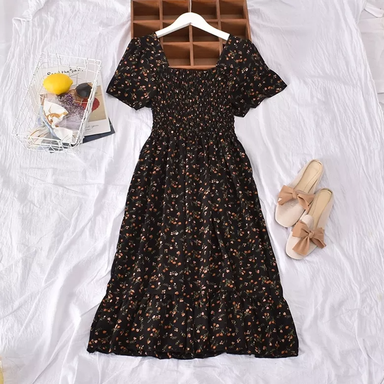 OEM Custom Floral Print Elastic Prom Women Classy Corset Casual Long Dresses
