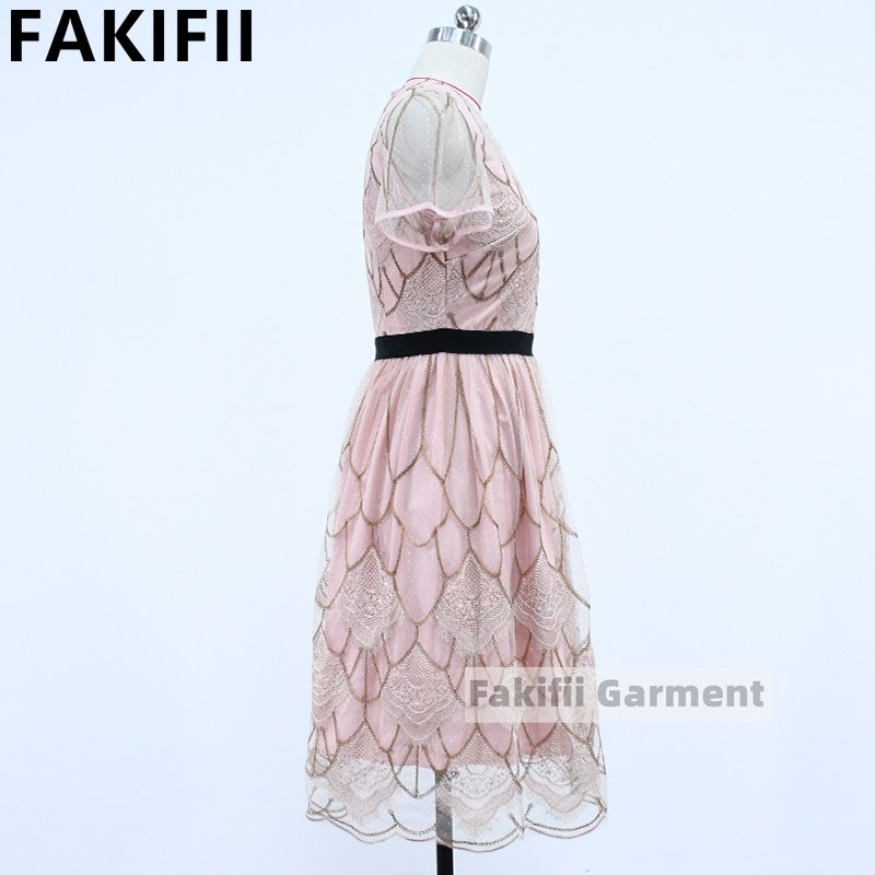 A Wholesale New Arrival 2024 Summer Fashion Pink Mesh Positional Floral Embroidery Party Casual Dress Women Elegant Prom Dresses