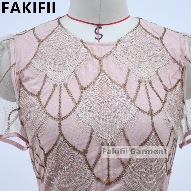 A Wholesale New Arrival 2024 Summer Fashion Pink Mesh Positional Floral Embroidery Party Casual Dress Women Elegant Prom Dresses