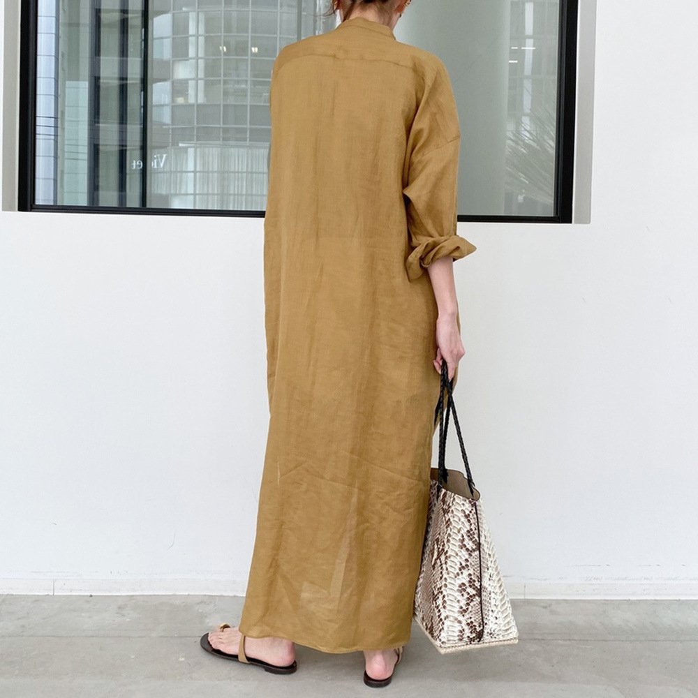 Boutique Wholesale Korean Style Dress Female Fashion Casual Long Sleeve Spring and Summer New Solid Color Linen Women's Dress