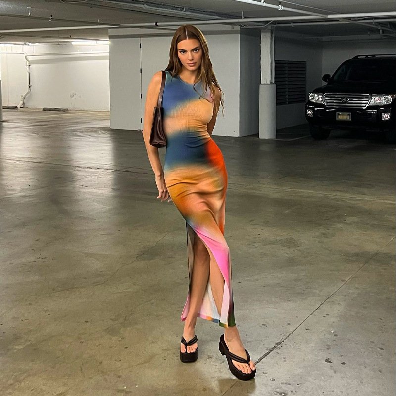FS7252A New Arrivals Tie Dyed Midi Dress Women's Casual Dress