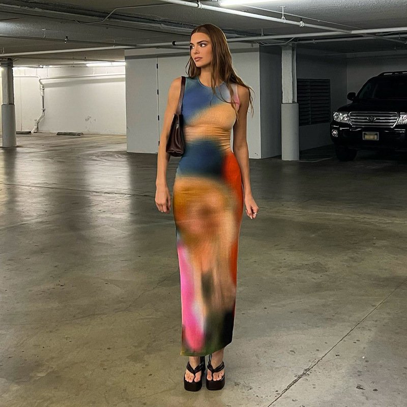 FS7252A New Arrivals Tie Dyed Midi Dress Women's Casual Dress