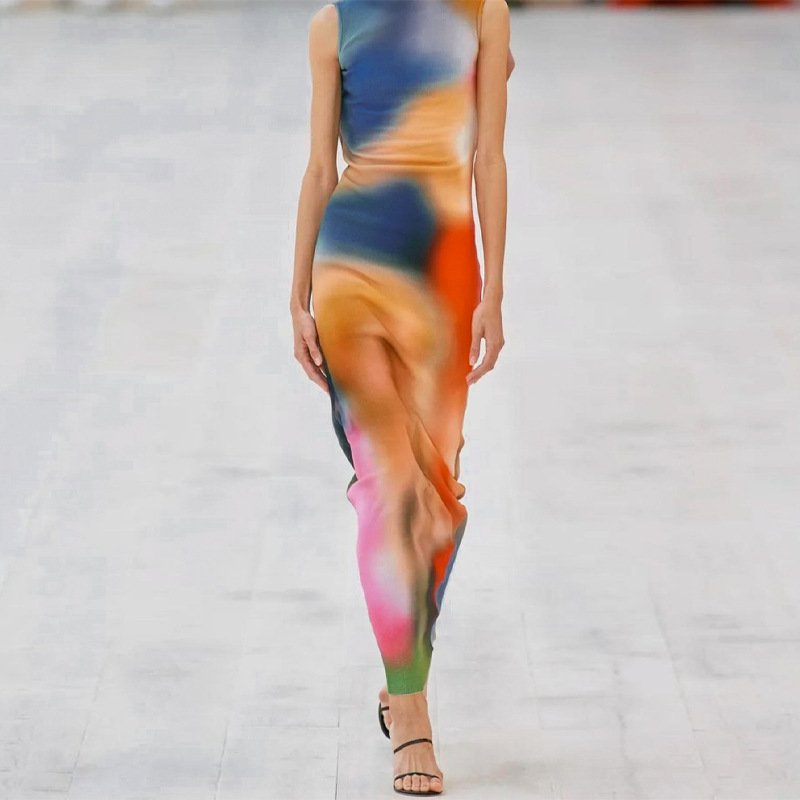 FS7252A New Arrivals Tie Dyed Midi Dress Women's Casual Dress