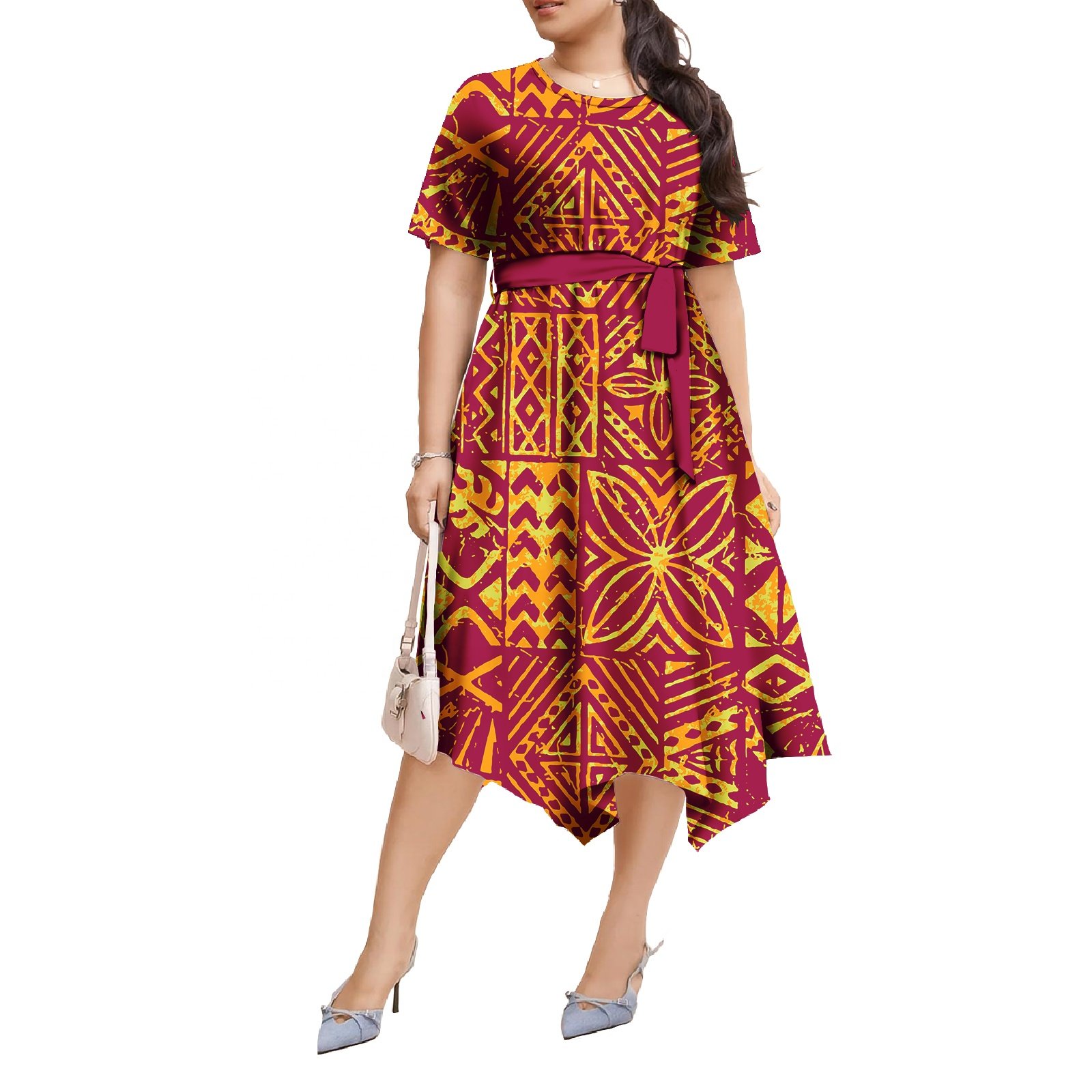 Samoa Polynesian Pattern 3D Print Ladies Clothing Sexy Dress Short Sleeve Plus Size Women Clothing Dresses With Pockets