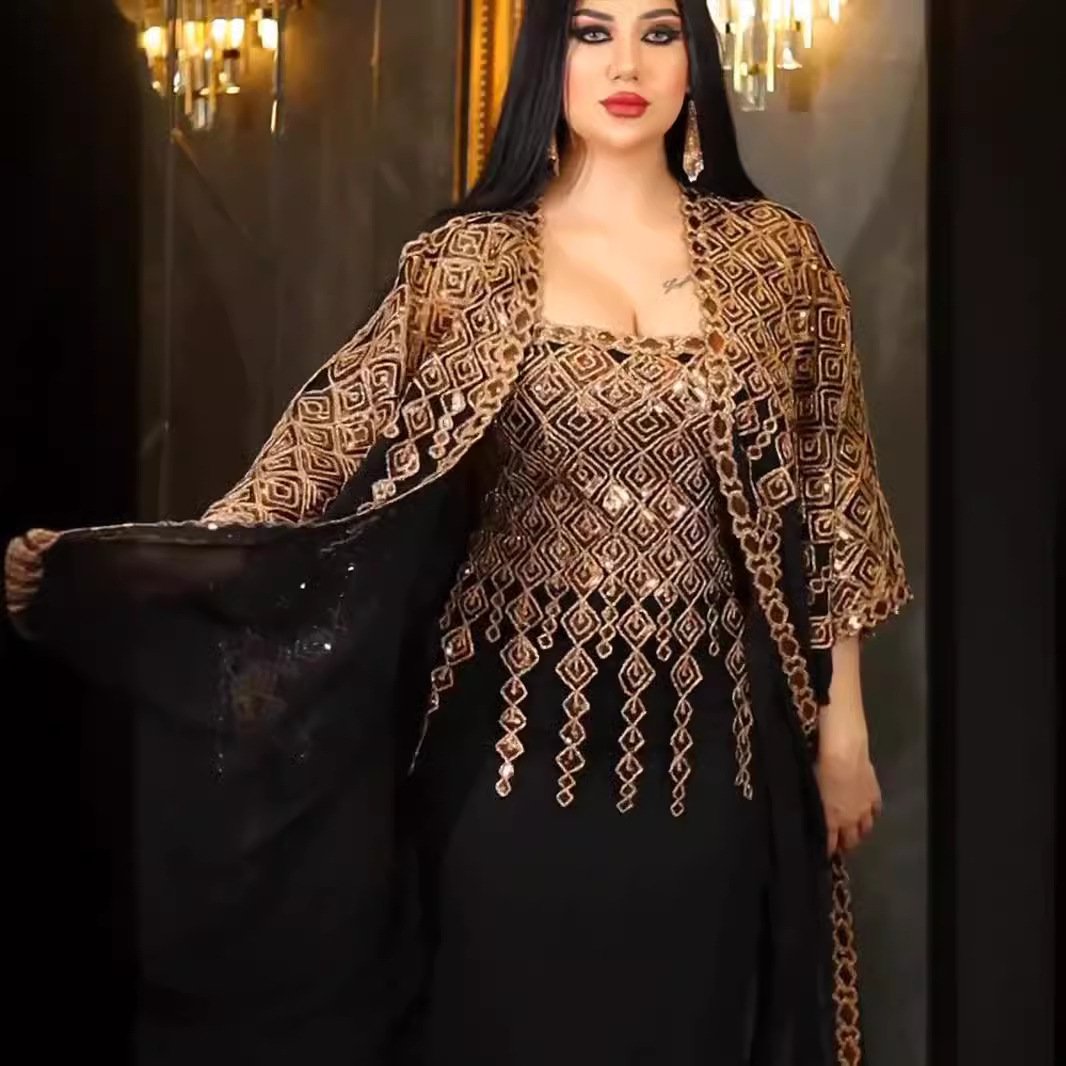 Morocco Kaftan Sequin Diamond African Abaya Muslim Fashion Dress Caftan Evening Party Dress Boubou Robe Djellaba Dress