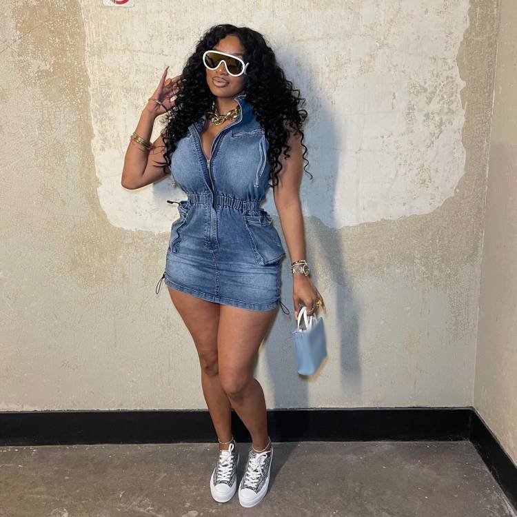 2024 New Summer Women Denim Dresses Sleeveless Stretch Elastic Waist Mini Dresses Streetwear Denim Overall Dress Women Casual