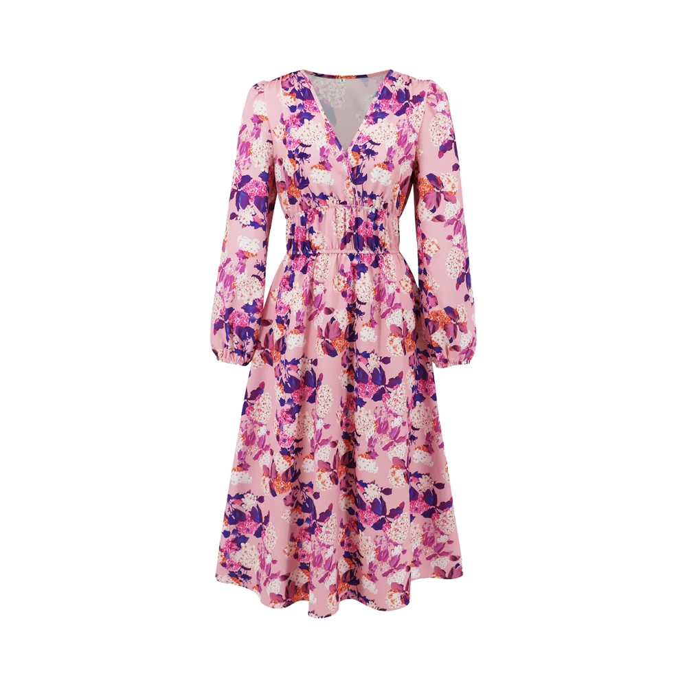 PRETTY STEPS 2024 Casual Dresses Women Elegant Printed Long Sleeve Dress