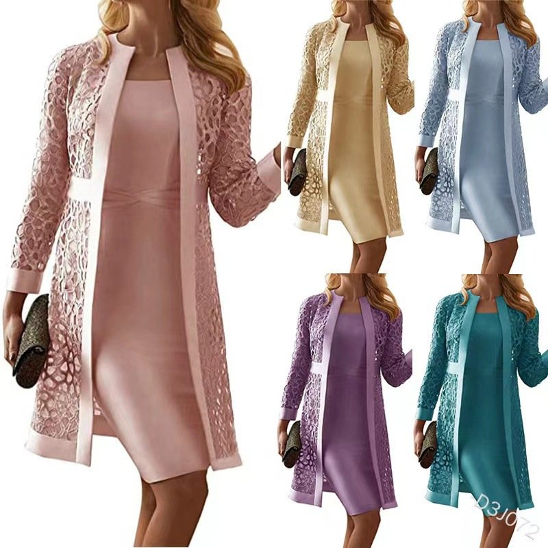 new product 2022 popular hot selling New women's pure color lace cardigan ladies two piece set women clothing dress