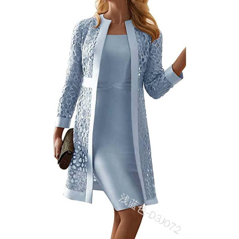 new product 2022 popular hot selling New women's pure color lace cardigan ladies two piece set women clothing dress