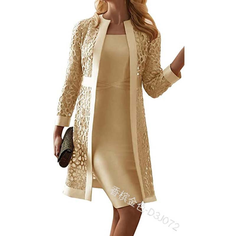 new product 2022 popular hot selling New women's pure color lace cardigan ladies two piece set women clothing dress