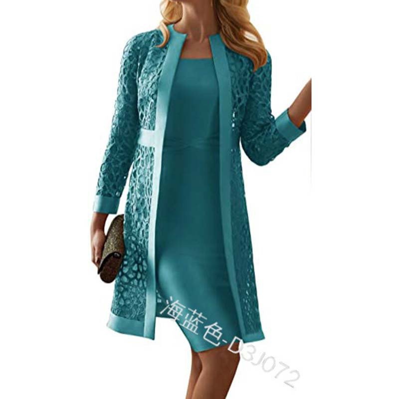 new product 2022 popular hot selling New women's pure color lace cardigan ladies two piece set women clothing dress