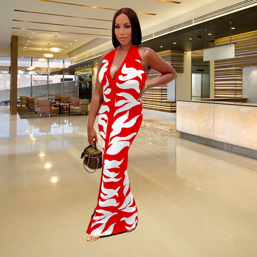 New Arrivals Women Casual Dresses Xs-3xl Summer Sleeveless Printed Women Clothing Dresses Sexy Long Dress For Lady