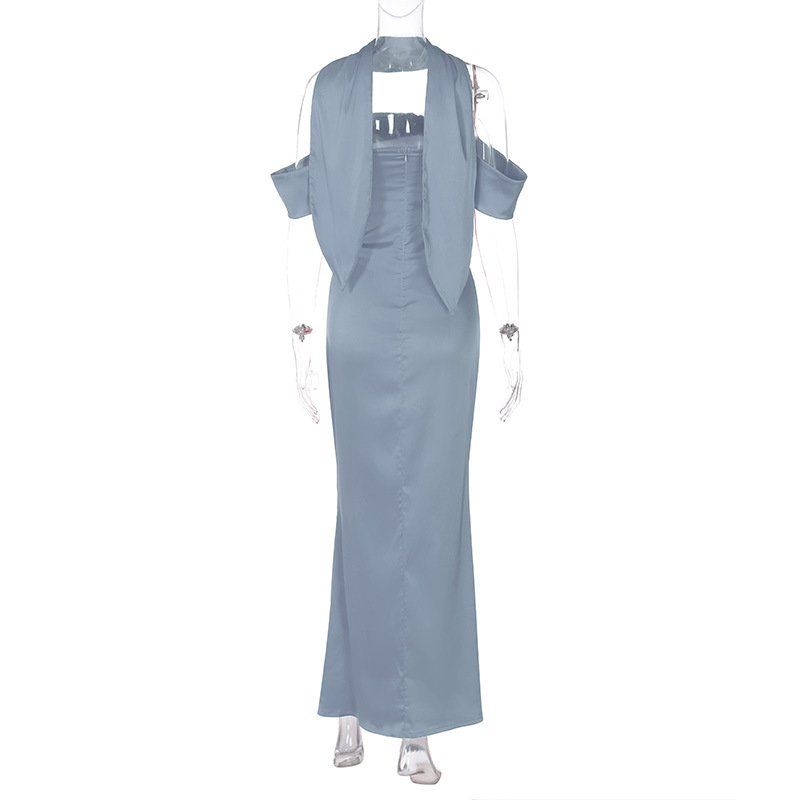 women's clothing dress maxi Hot selling custom color casual dresses strapless backless satin silk maxi dress