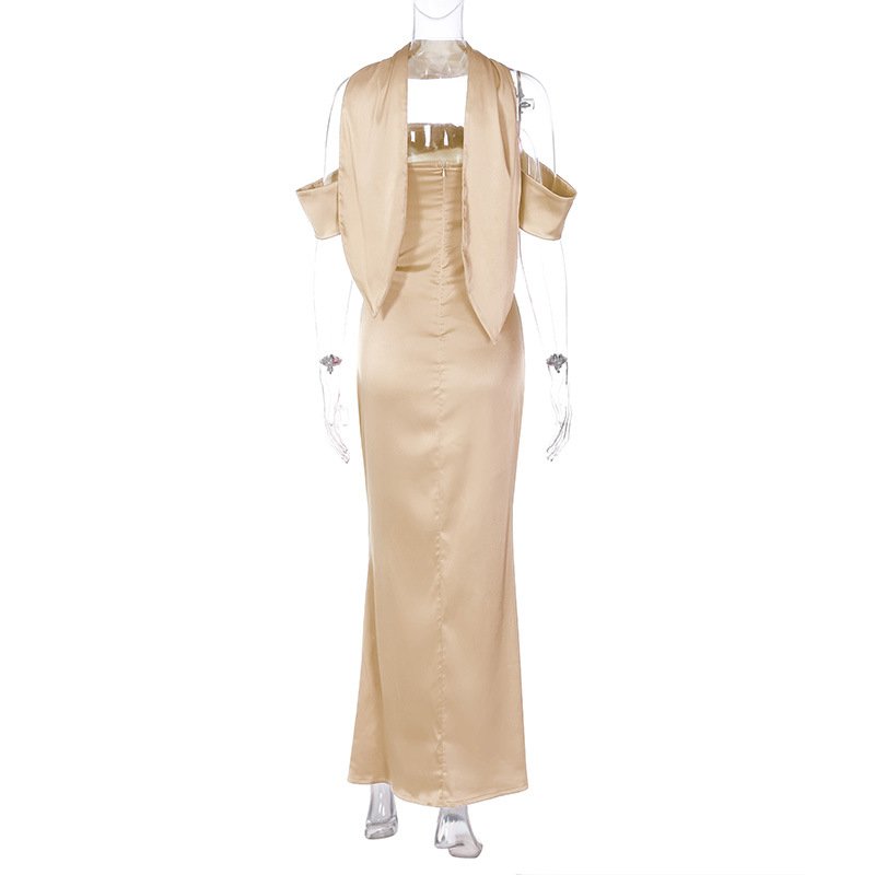 women's clothing dress maxi Hot selling custom color casual dresses strapless backless satin silk maxi dress