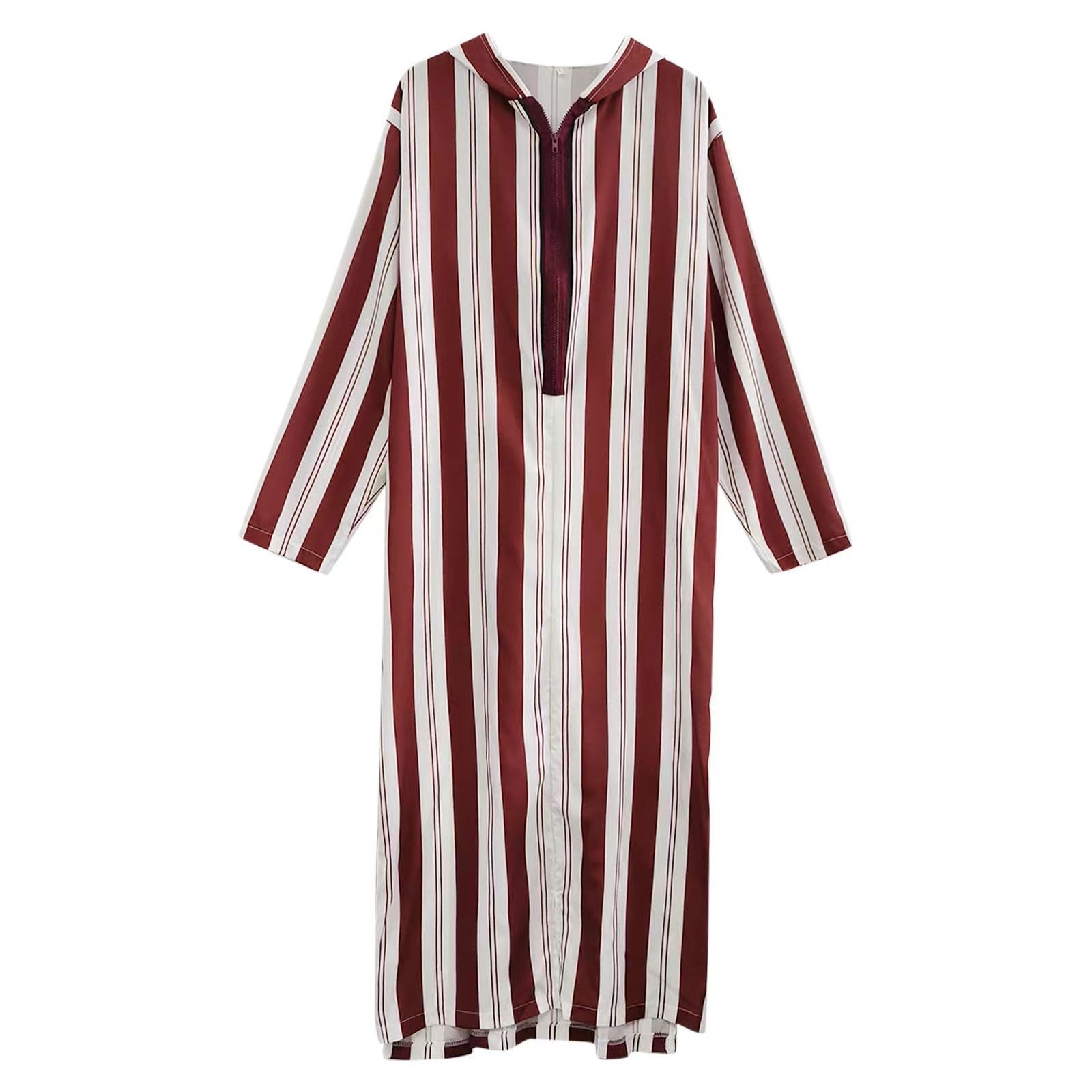 2022 New Fashion Men Ethnic Style Shirt Ramadan Gown Moroccan Robe Striped Islamic Long Thobe