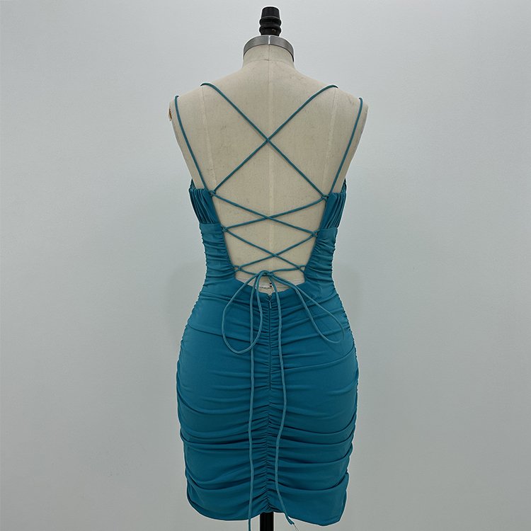 Wholesale Cheap Lace Up Deep V Neck Spaghetti Strap Bodycon Dress Women Elegant Solid Casual Dress for Woman