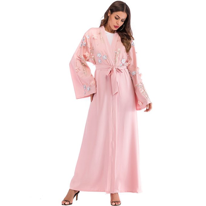 Abaya Dubai Kaftan Arab Islam Women Long Floral Muslim Kimono Cardigan Dress Turkish Elbise Mubarak Islamic Clothing Y10372
