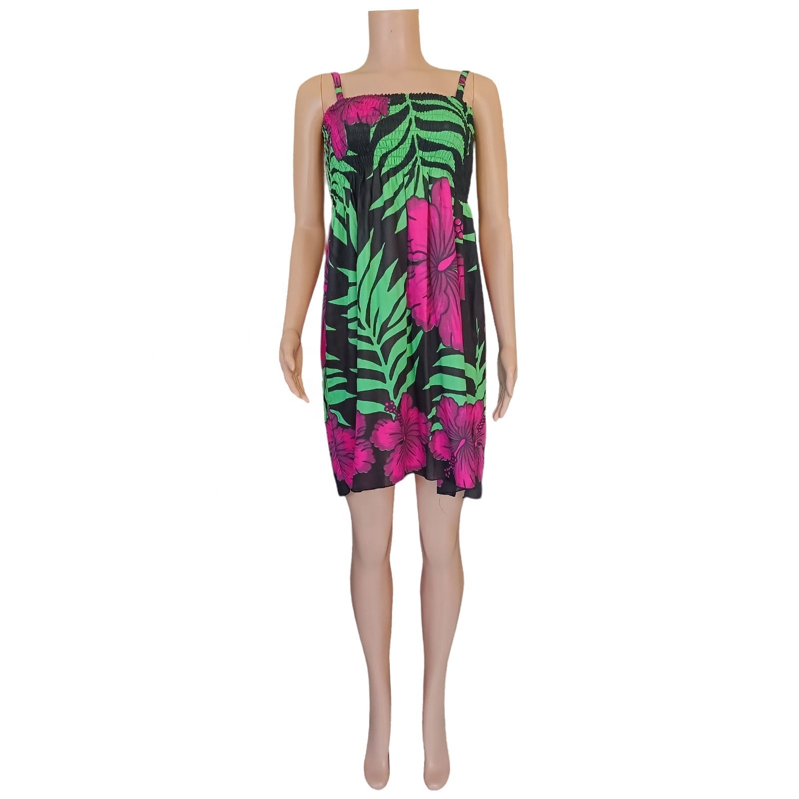 New Fashion Design Women Short Dress Rayon Floral Printed Spaghetti Strap Casual Beach Summer Dresses
