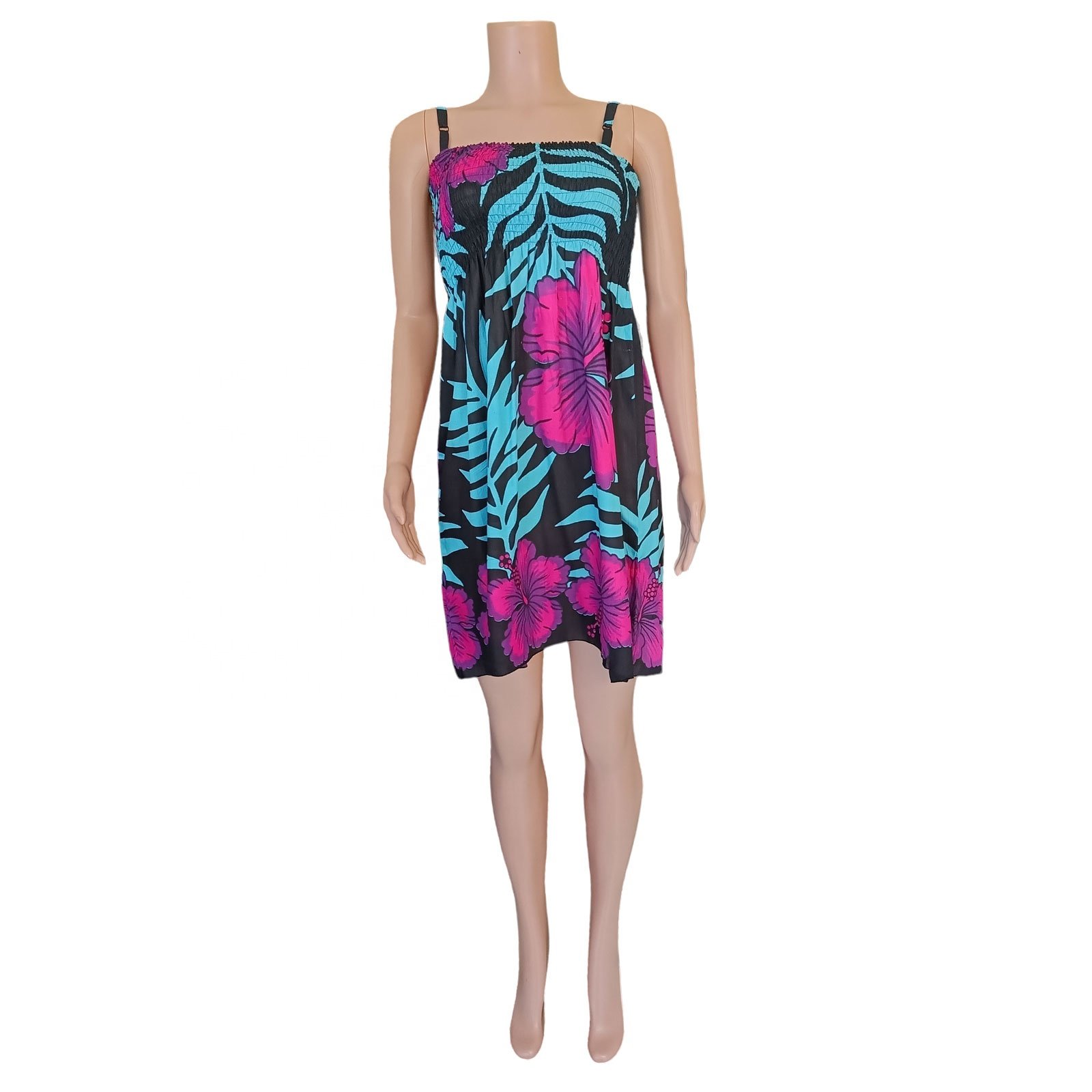 New Fashion Design Women Short Dress Rayon Floral Printed Spaghetti Strap Casual Beach Summer Dresses
