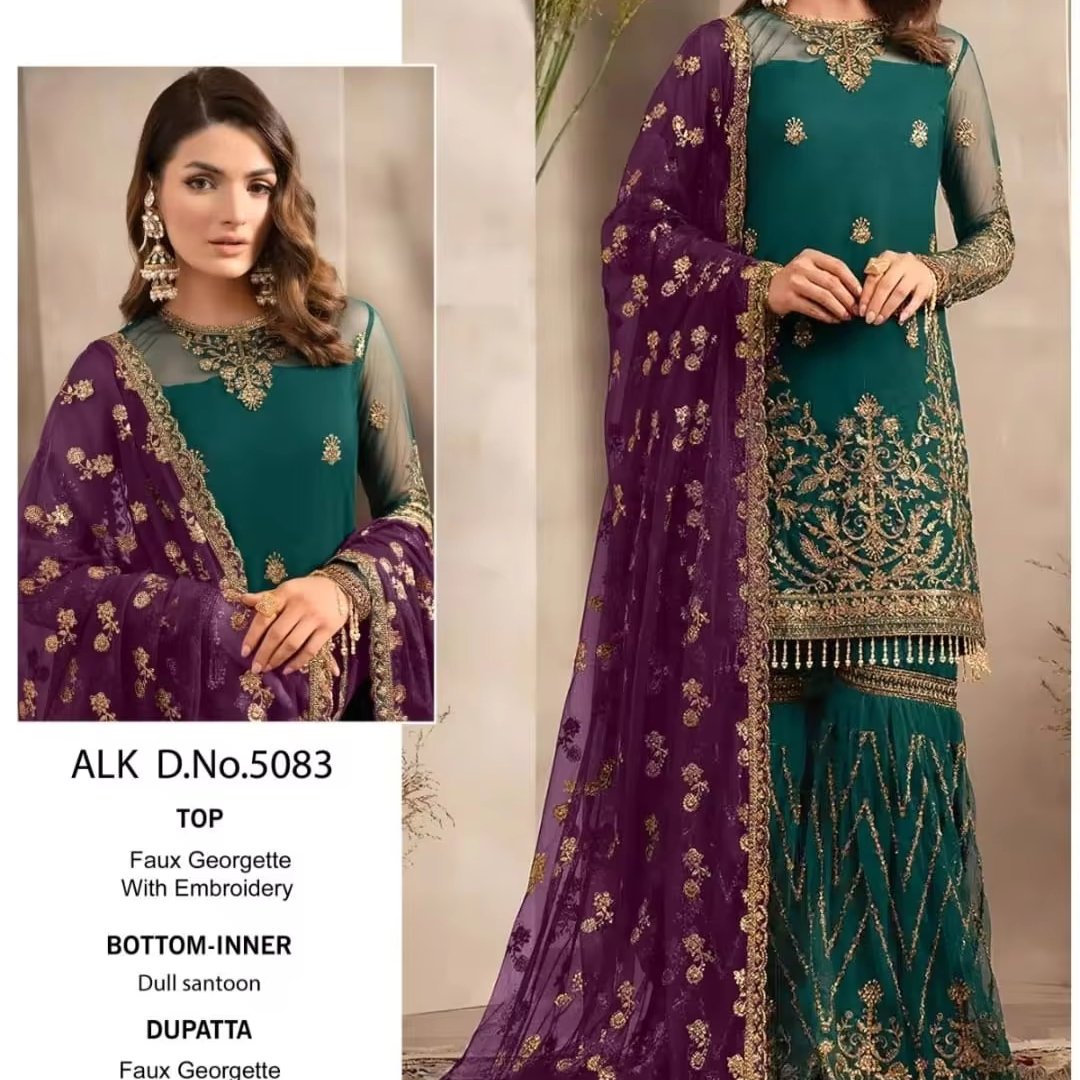 Foxjorger Elegant Casual Dress Ensemble Georgette Embroidered Rhinestone Sequin Diamonds Long Sleeved Santoon Patchwork Dupatta