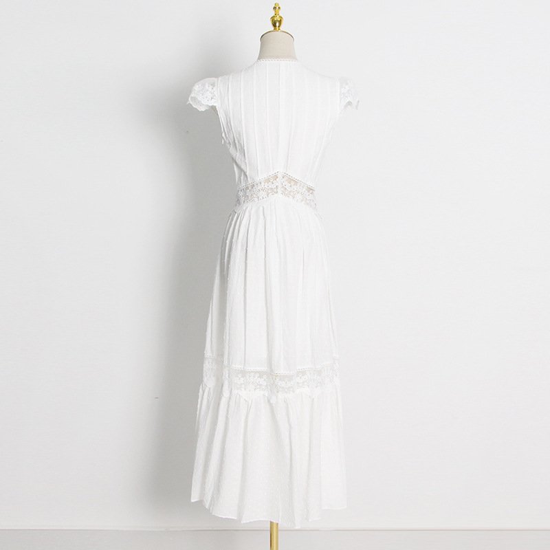 Vestidos Casuales Long Dress 2022 Autumn New V-neck Hollow Lace Sexy Ruffle Dress Women
