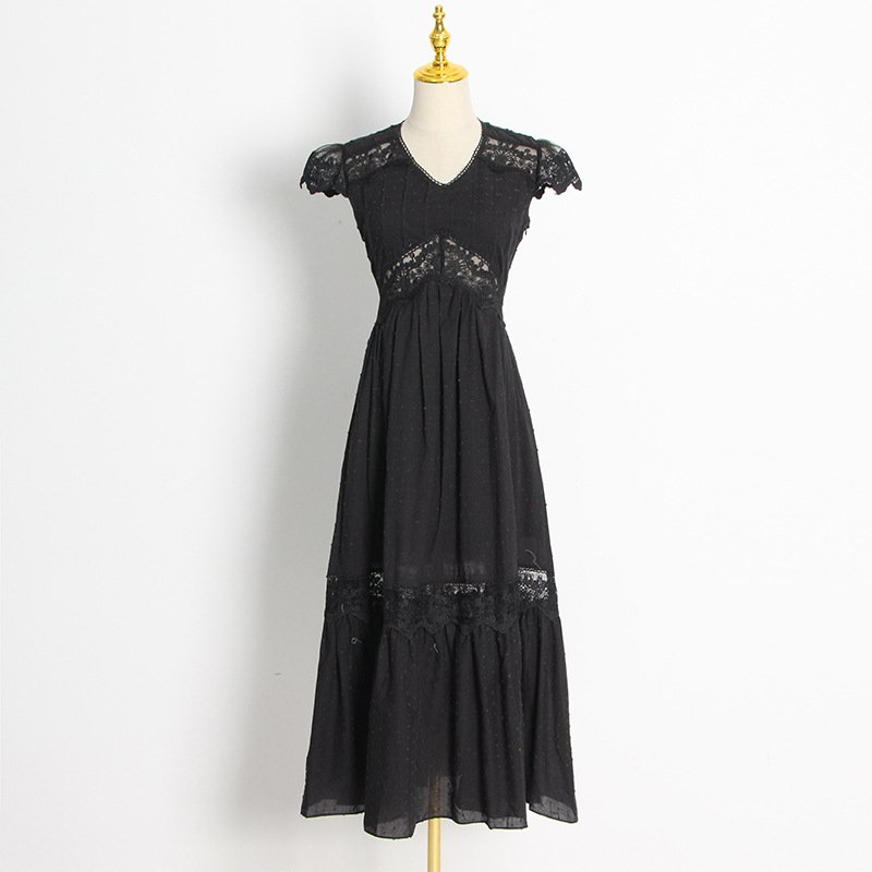 Vestidos Casuales Long Dress 2022 Autumn New V-neck Hollow Lace Sexy Ruffle Dress Women