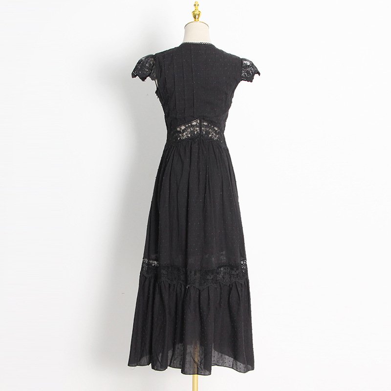Vestidos Casuales Long Dress 2022 Autumn New V-neck Hollow Lace Sexy Ruffle Dress Women