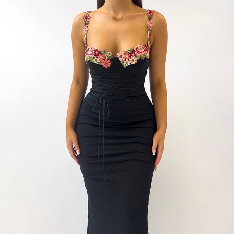 YY23577DG Spaghetti Straps Flower Printed Dress Sleeveless Maxi Dress Elegant Casual Dresses Women Y2K