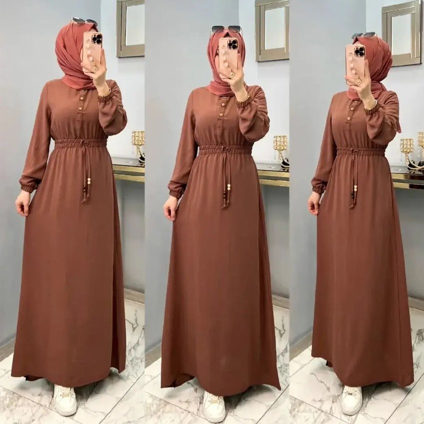 Wholesale 2024 New Modest Abaya Waist Dress Solid Caftan Tradition Muslim Dress Elegent Dubai Jalabiya Trendy Islamic Clothing