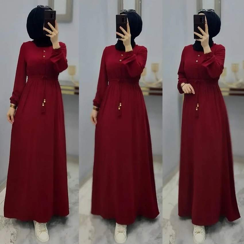 Wholesale 2024 New Modest Abaya Waist Dress Solid Caftan Tradition Muslim Dress Elegent Dubai Jalabiya Trendy Islamic Clothing