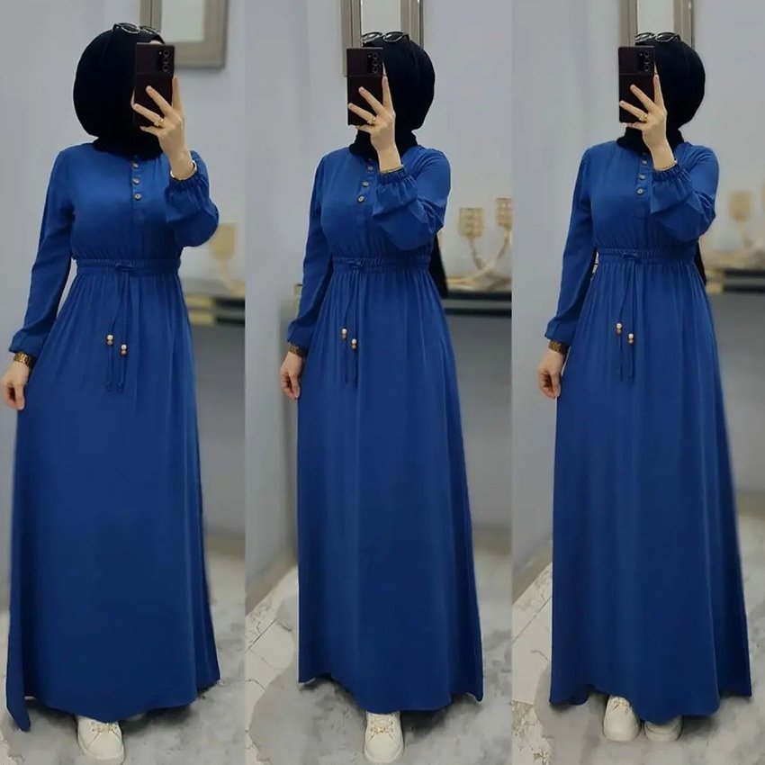 Wholesale 2024 New Modest Abaya Waist Dress Solid Caftan Tradition Muslim Dress Elegent Dubai Jalabiya Trendy Islamic Clothing