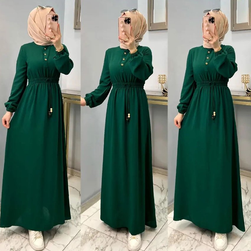 Wholesale 2024 New Modest Abaya Waist Dress Solid Caftan Tradition Muslim Dress Elegent Dubai Jalabiya Trendy Islamic Clothing