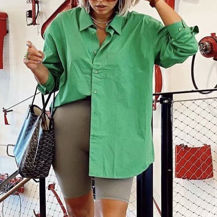 BMURHMZA summer and Autumn New Women's wear five color cotton pocket decoration Lapel single breasted women's shirt