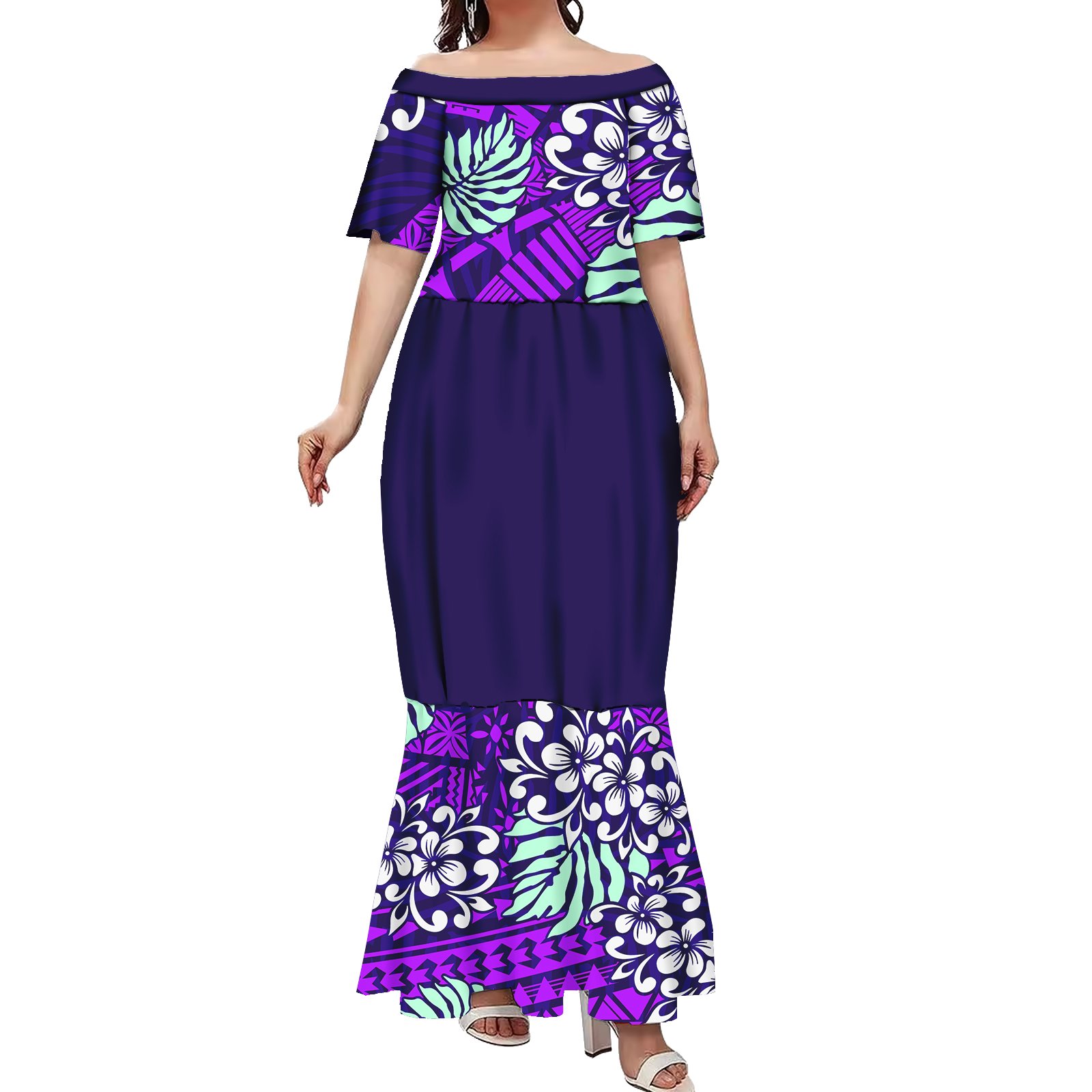 New Wholesale Samoan Puletasi Dresses Women Lady Fashion Island Mermaid Dress Polynesian Fishtail Dress