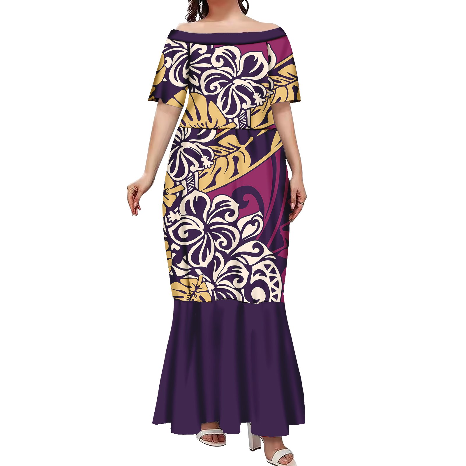 New Wholesale Samoan Puletasi Dresses Women Lady Fashion Island Mermaid Dress Polynesian Fishtail Dress