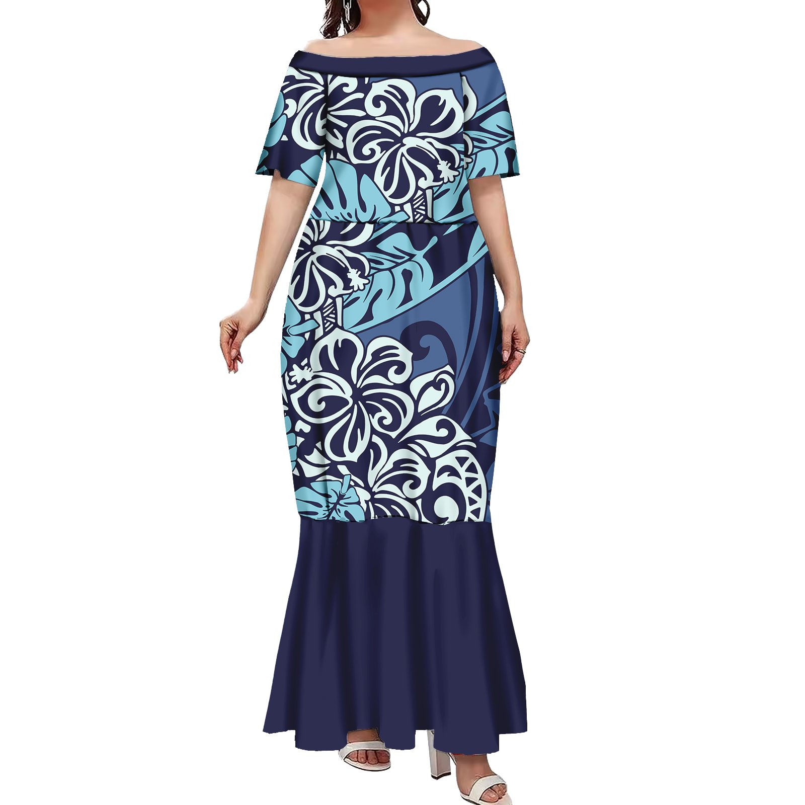 New Wholesale Samoan Puletasi Dresses Women Lady Fashion Island Mermaid Dress Polynesian Fishtail Dress