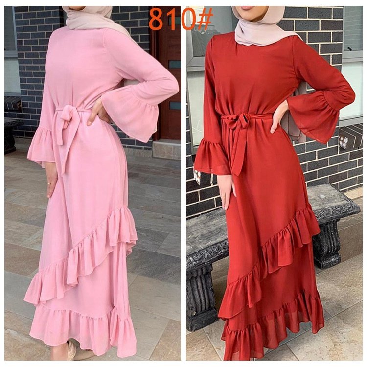 Hot Sale Modest Women Clothing 2 Colors Double Elastic Waist and Cuffs Abaya Muslim Dresses